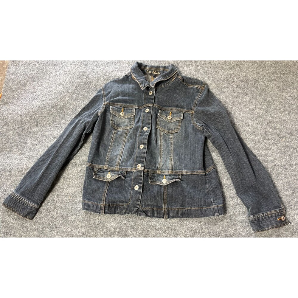 L.A. Blues denim coat jacket Womens Large Button Up Blue Dark Wash 4 Pocket